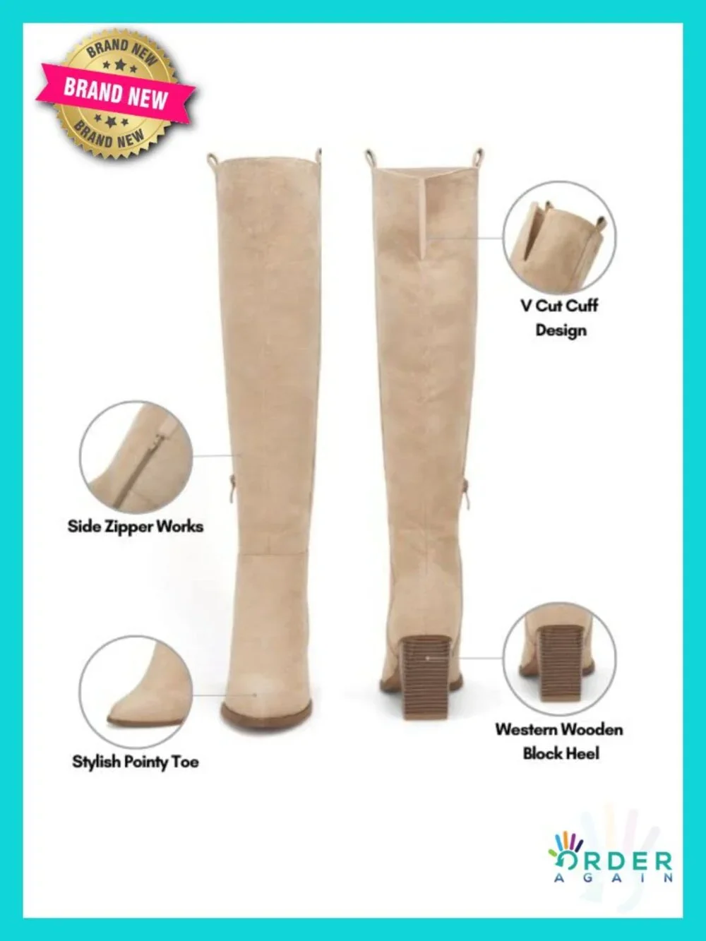Faux Suede Knee High Side Zipper Chunky Heel Stretch Winter Boots
